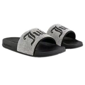 Juicy Couture Women's Black Donna Diamante-Embellished Rubber Sliders 9